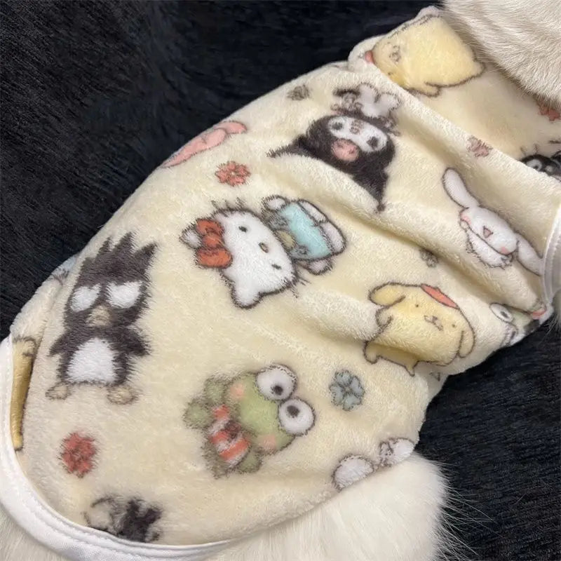 Sanrio Hello Kitty Kawaii Flannel Pet Vest Cartoon Cat Clothes Keep Warm Small Dog Creative Anime Series Clothes Pet Dress Up