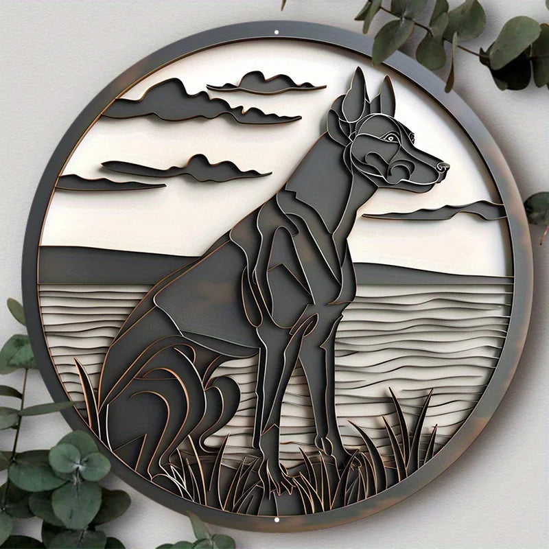Artistic Dog Mask Round Aluminum Metal Sign for Home and Office Decor, Great Gift for Dog Lovers, Wall Art Home Decor