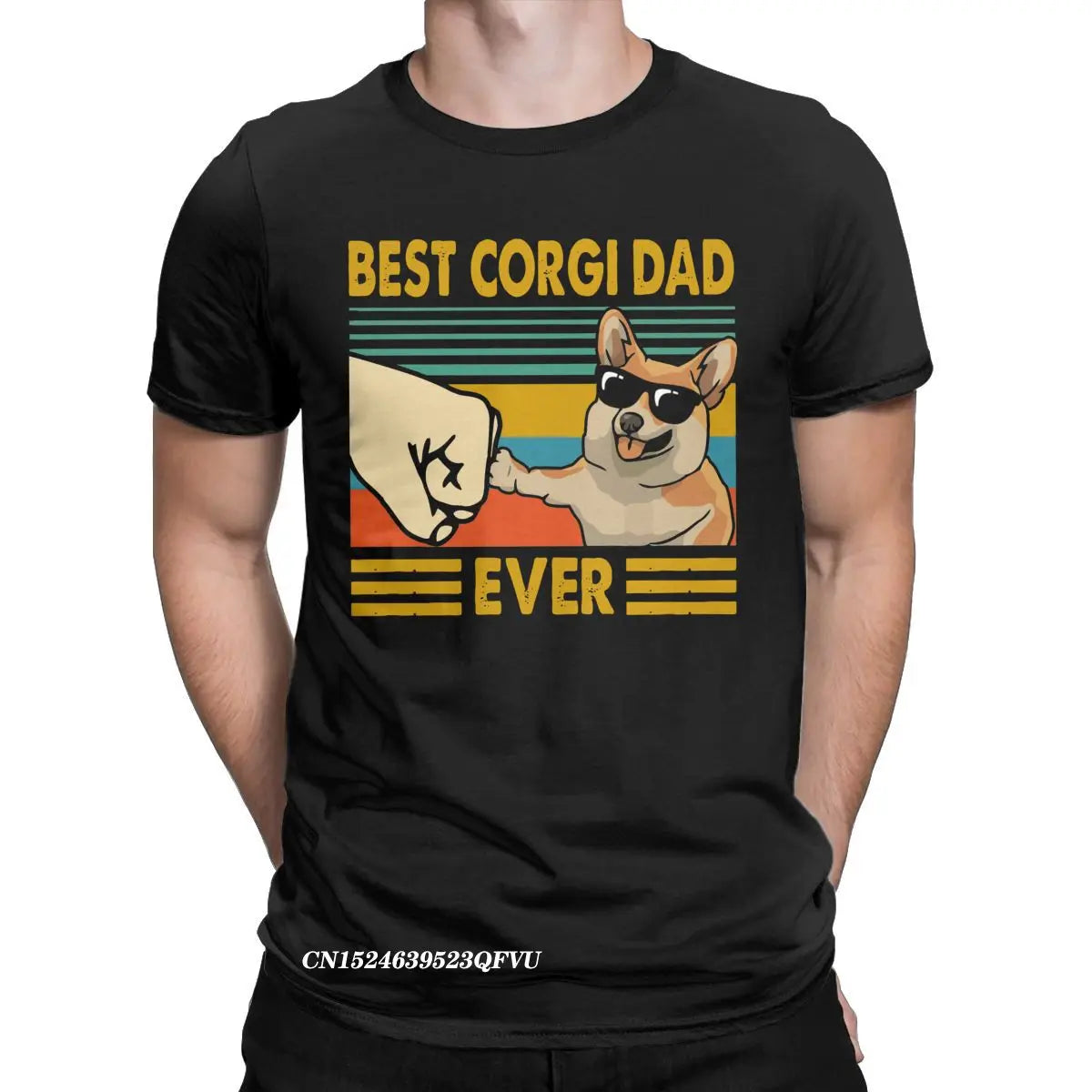 Men's T-Shirts Best Corgi Dad Ever Funny Corgi Owner Cool Cotton Tee Shirt Dog Animal Tshirt Round Collar Clothing Gift Idea