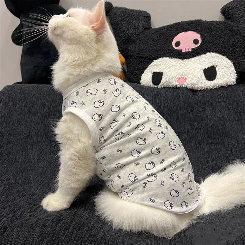 Sanrio Hello Kitty Kawaii Flannel Pet Vest Cartoon Cat Clothes Keep Warm Small Dog Creative Anime Series Clothes Pet Dress Up