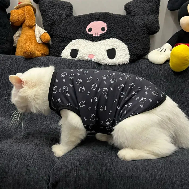 Sanrio Hello Kitty Kawaii Flannel Pet Vest Cartoon Cat Clothes Keep Warm Small Dog Creative Anime Series Clothes Pet Dress Up