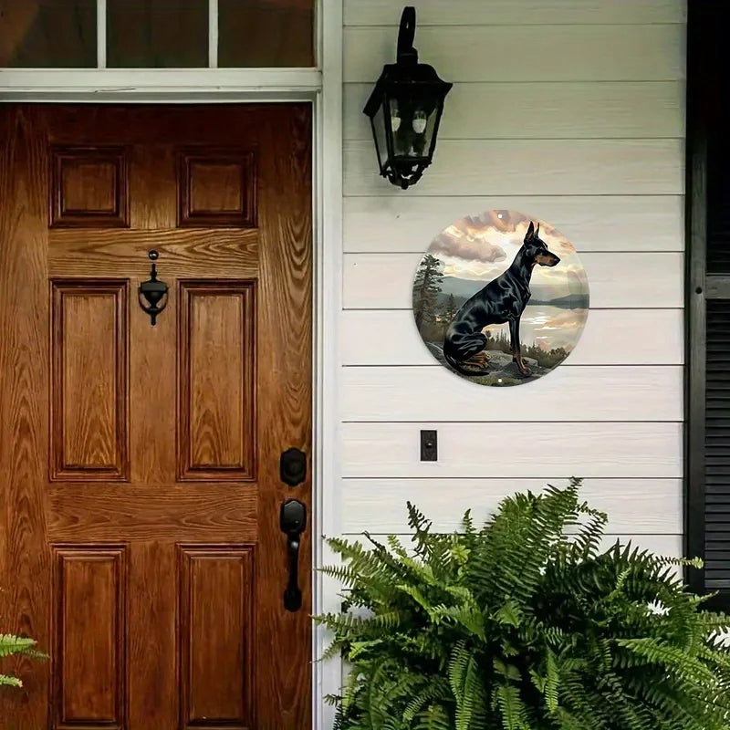 2D Flat Print Pet Dog Wreath Sign, Round Aluminum Decor for Wall, Home, Apartment, Perfect for Holiday Gift Giving