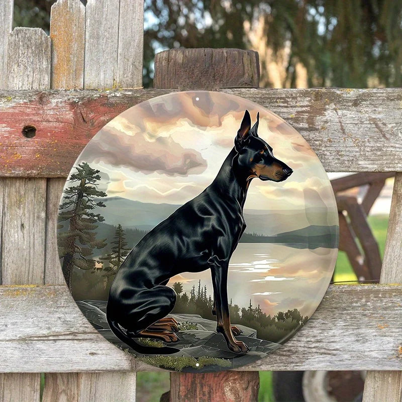 2D Flat Print Pet Dog Wreath Sign, Round Aluminum Decor for Wall, Home, Apartment, Perfect for Holiday Gift Giving