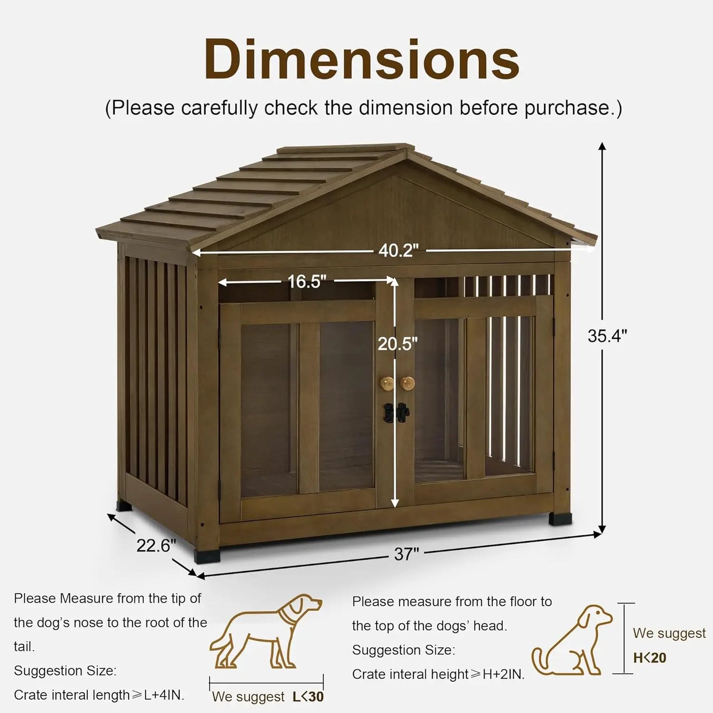 Wooden Dog House Furniture, Solid Wood Pet Kennel Indoor for Small/Medium Dogs, JD54 (Brwon, Medium)