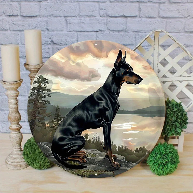 2D Flat Print Pet Dog Wreath Sign, Round Aluminum Decor for Wall, Home, Apartment, Perfect for Holiday Gift Giving