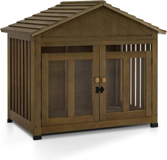 Wooden Dog House Furniture, Solid Wood Pet Kennel Indoor for Small/Medium Dogs, JD54 (Brwon, Medium)